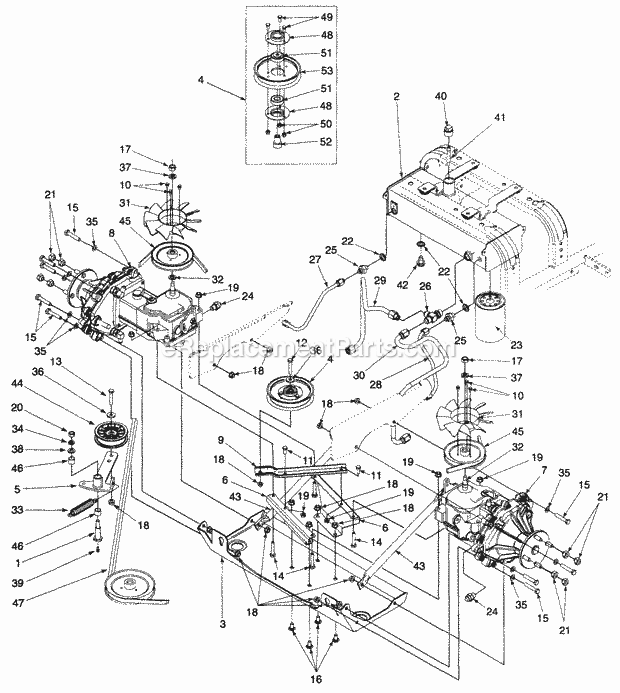 Hydraulic Drive, Lines & Filter Mfg. 6-30-97 Diagram and Parts List for Z48L 53AC365M100, 53BA1D5M100 Cub Cadet Lawn Mower
